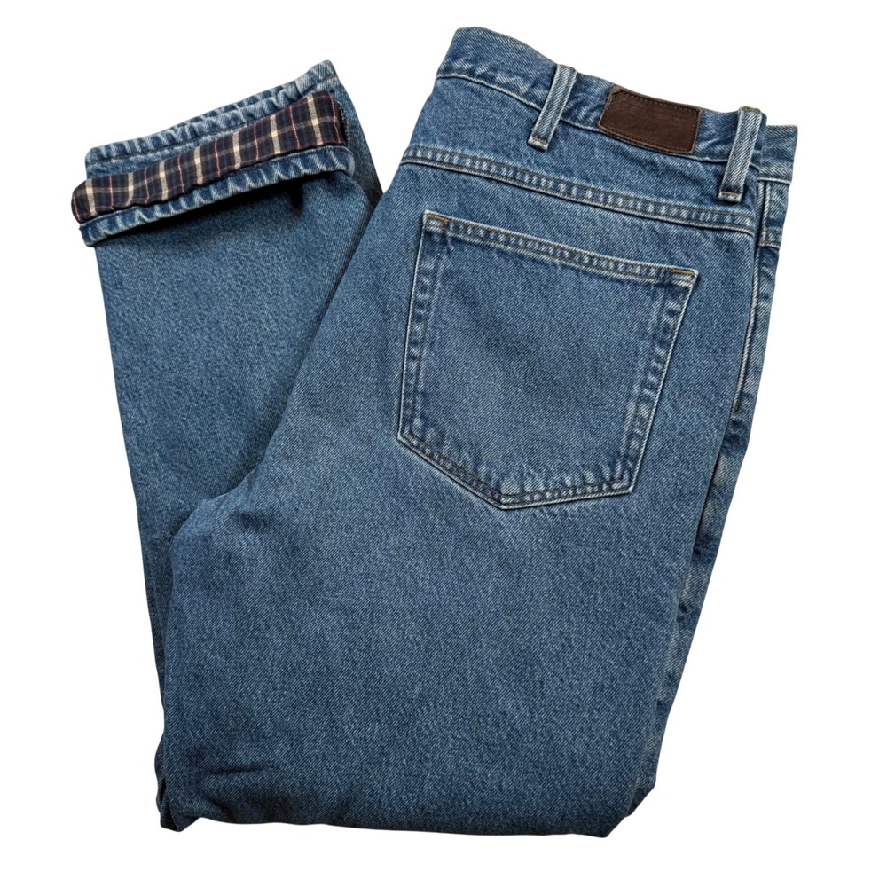 LL Bean Jeans Mens 38x29 Blue Flannel Lined Classic Fit Denim Plaid Lining